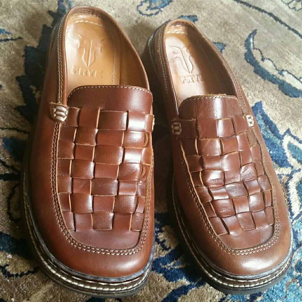 Frye Corsica Woven Mules - Brown Genuine Leather